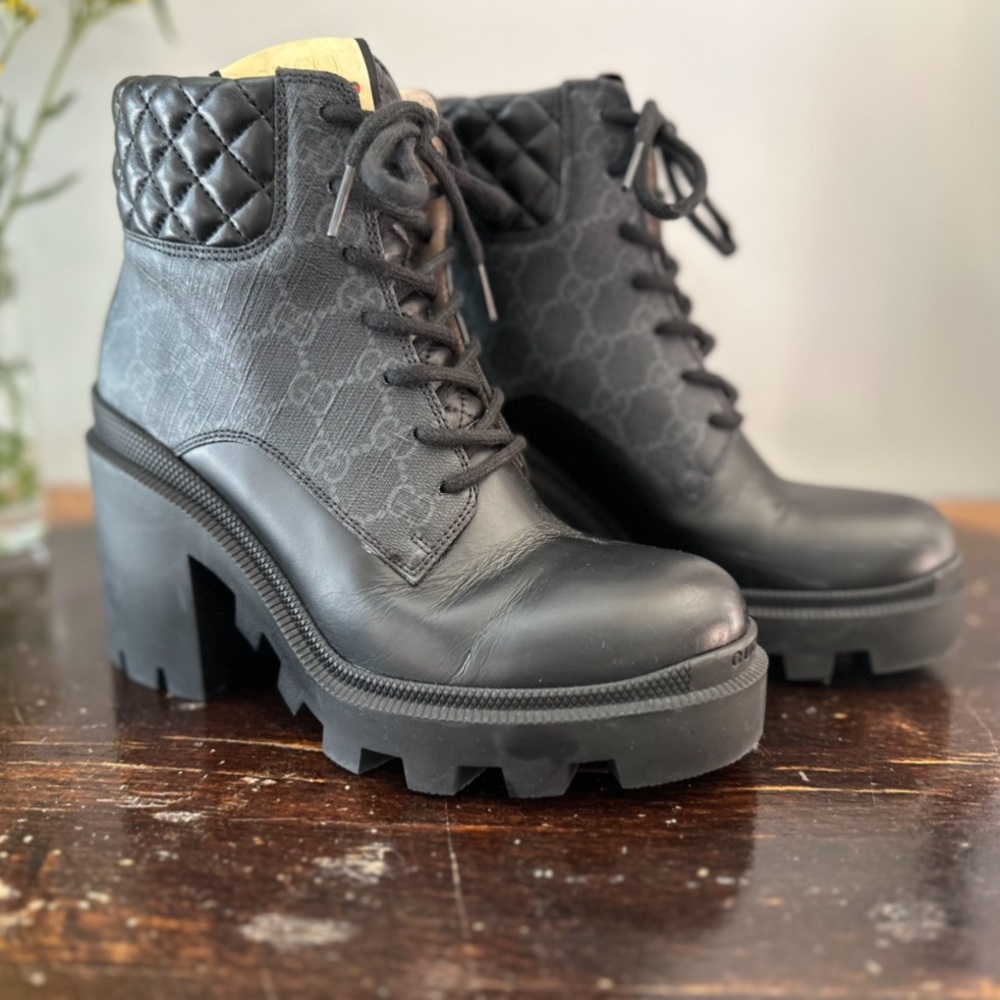 Gucci Black Lace Up Boots